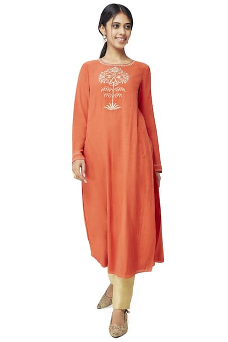 Buy Rust Orange Hand Embroidered A-Line Kurta Set by Designer DEEP THEE  Online at Ogaan.com