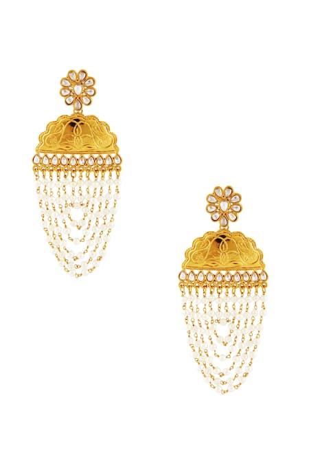 Shillpa Purii Gold & white kundan dangler earrings 