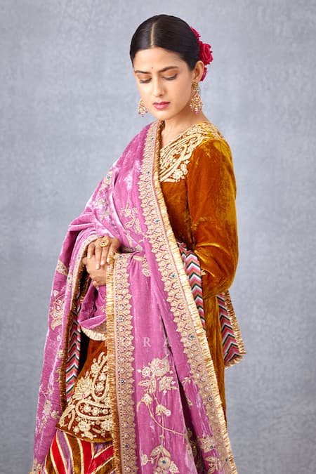 Torani_Pink Velvet And Crepe Digital Print, Gota Patti, Ruzava Nadira Doshala_Online_at_Aza_Fashions