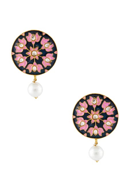 Shillpa Purii Navy blue lotus drop earrings 