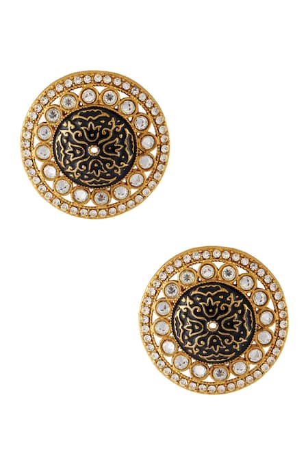 Shillpa Purii Designer Jewellery Studded Round Enamel Carving Earrings 