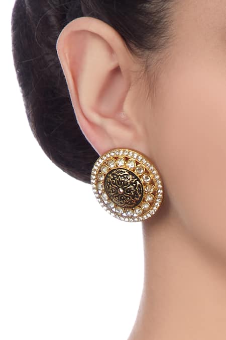 Shillpa Purii Designer Jewellery Studded Round Enamel Carving Earrings 