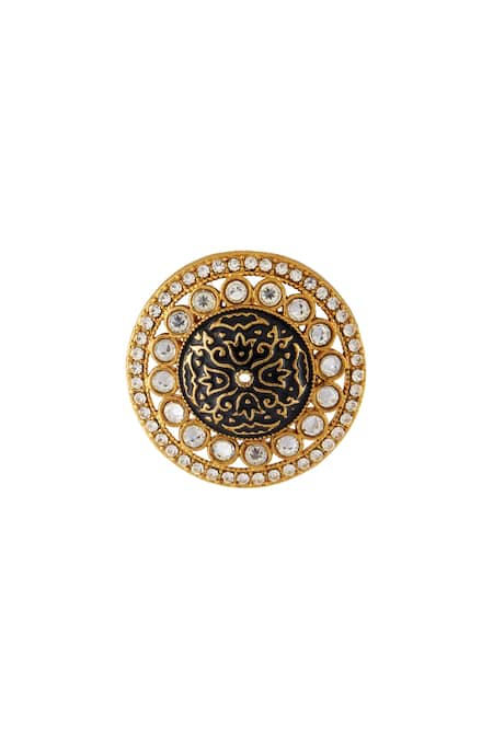 Shillpa Purii Designer Jewellery_Gold Plated Studs, Rhinestones Studded Round Enamel Carving Earrings _Online_at_Aza_Fashions