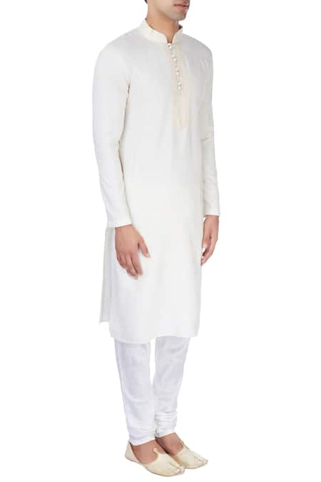 Chatenya Mittal_White Cotton, Silk Woven And Embroidered Kurta For Kids_Online_at_Aza_Fashions