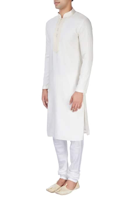 Buy_Chatenya Mittal_White Cotton, Silk Woven And Embroidered Kurta For Kids_Online_at_Aza_Fashions