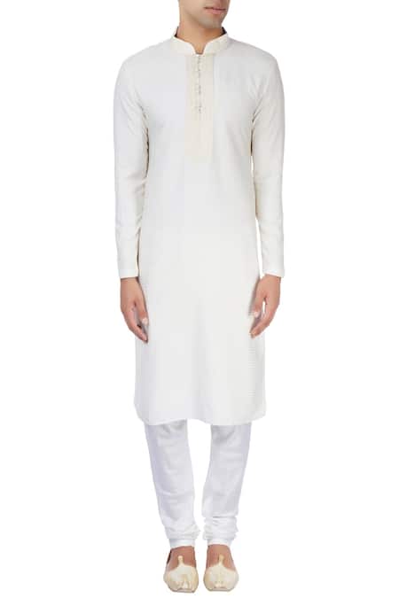 Shop_Chatenya Mittal_White Cotton, Silk Woven And Embroidered Kurta For Kids_Online_at_Aza_Fashions