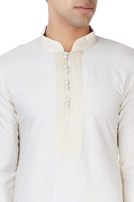 Chatenya Mittal_White Cotton, Silk Woven And Embroidered Kurta For Kids_at_Aza_Fashions