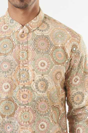 Kasbah_Beige Georgette Sequins Embroidered Kurta Set _Online_at_Aza_Fashions