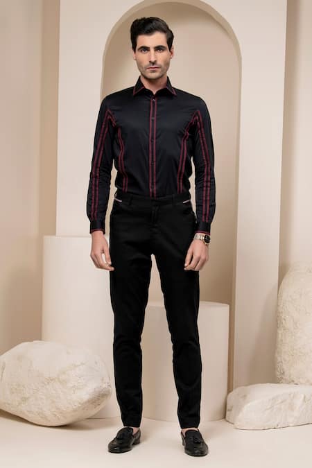 Buy Abkasa Black Cotton Striped Embroidered Shirt Online at Aza Fashions Buy_Abkasa_Black Cotton Striped Embroidered Shirt _Online_at_Aza_Fashions