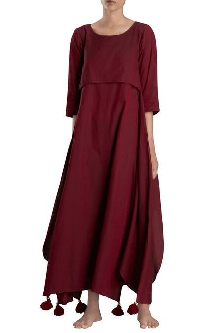 Buy MATI Maroon Handloom Cotton Maxi Dress Online Aza