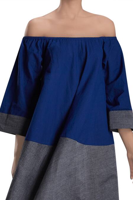 Buy_MATI_1_Blue Off-shoulder Short Dress_Online_at_Aza_Fashions