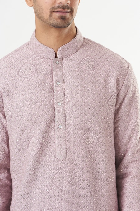 Kasbah_Purple Georgette, Cotton Embroidery, Sequins Chikankari Kurta Set _Online_at_Aza_Fashions