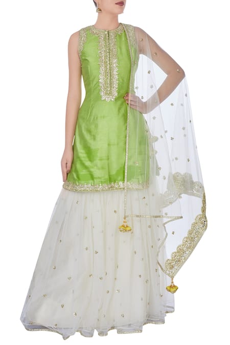 Preeti S Kapoor Green And Cream Gota Work Sharara Set