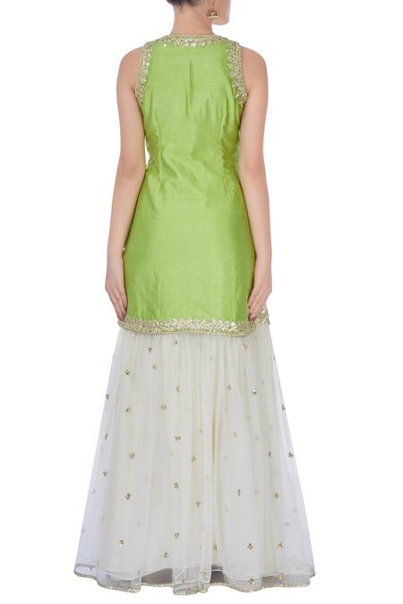 Shop_Preeti S Kapoor_Green And Cream Gota Work Sharara Set_at_Aza_Fashions