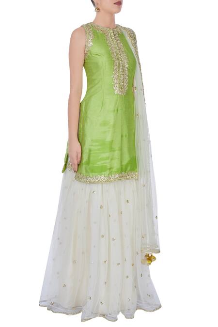 Preeti S Kapoor_Green And Cream Gota Work Sharara Set_Online_at_Aza_Fashions