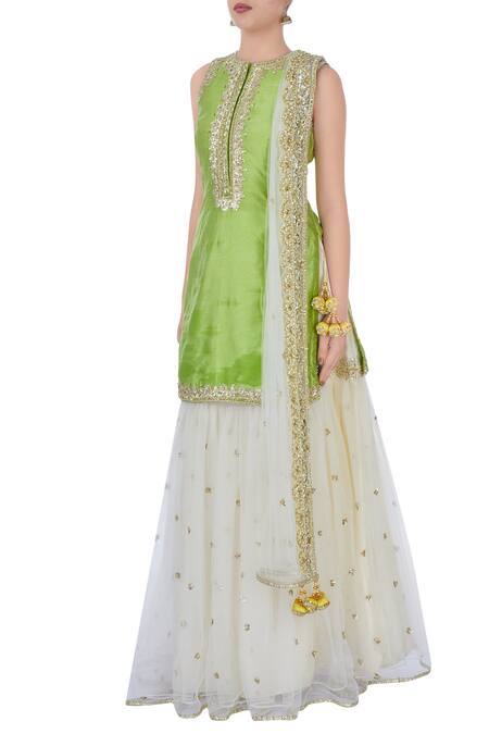 Buy_Preeti S Kapoor_Green And Cream Gota Work Sharara Set_Online_at_Aza_Fashions