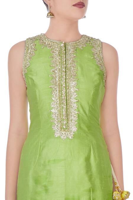 Preeti S Kapoor_Green And Cream Gota Work Sharara Set_at_Aza_Fashions