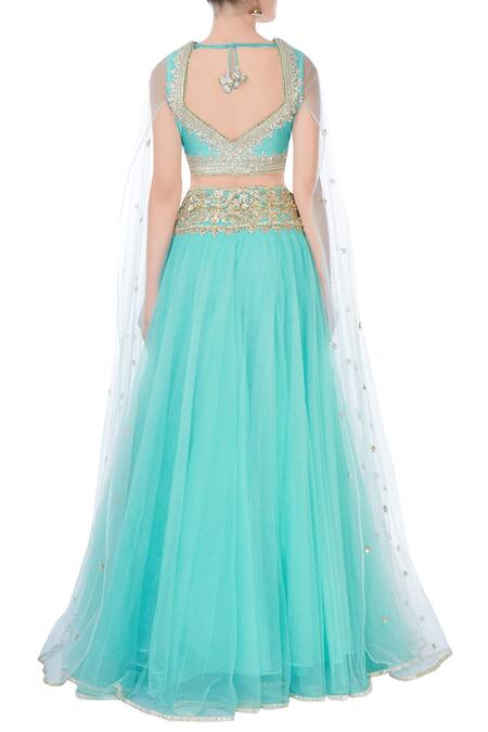 Shop_Preeti S Kapoor_Blue Embroidered Lehenga Set _at_Aza_Fashions