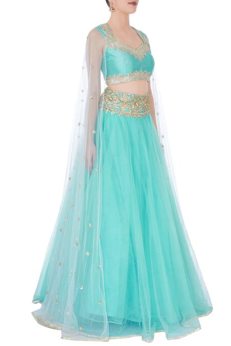 Preeti S Kapoor_Blue Embroidered Lehenga Set _Online_at_Aza_Fashions