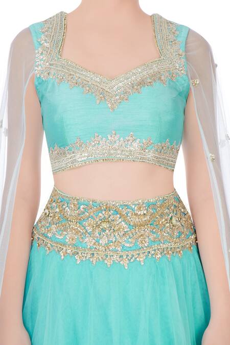 Preeti S Kapoor_Blue Embroidered Lehenga Set _at_Aza_Fashions