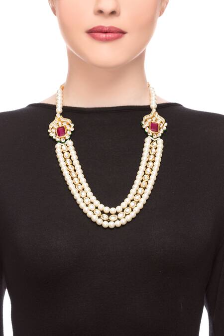 Shop Posh By Rathore White Kundan Multiple Chain Necklace at Aza Fashions Shop_Posh By Rathore_White Kundan Multiple Chain Necklace _at_Aza_Fashions