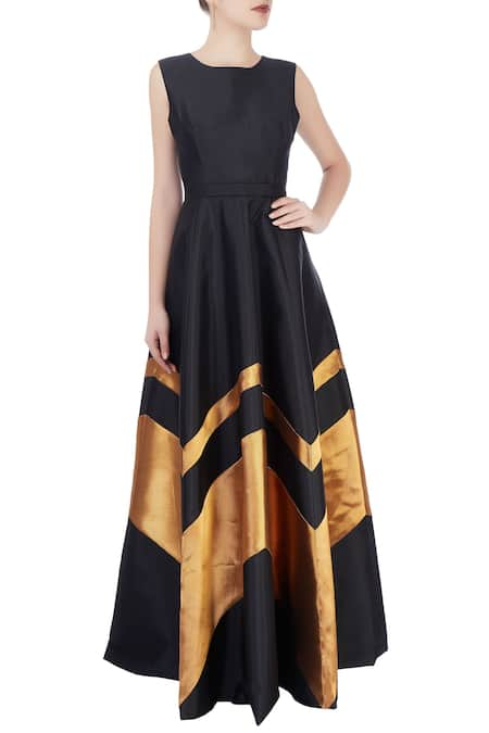 Rajat K Tangri Black Panel Flared Gown 