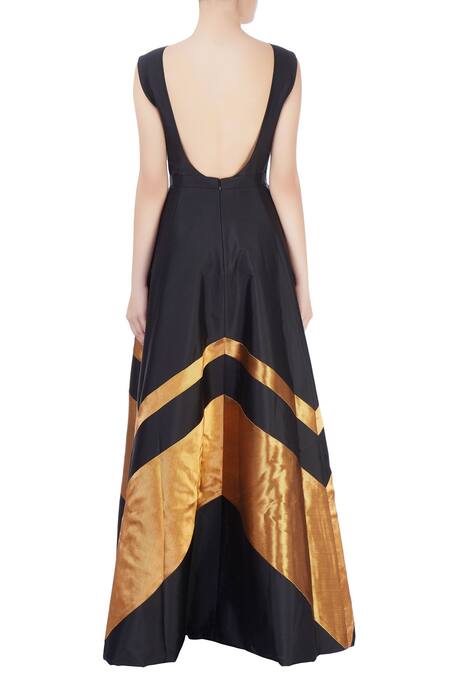 Shop Rajat K Tangri Black Panel Flared Gown at Aza Fashions Shop_Rajat K Tangri_Black Panel Flared Gown_at_Aza_Fashions