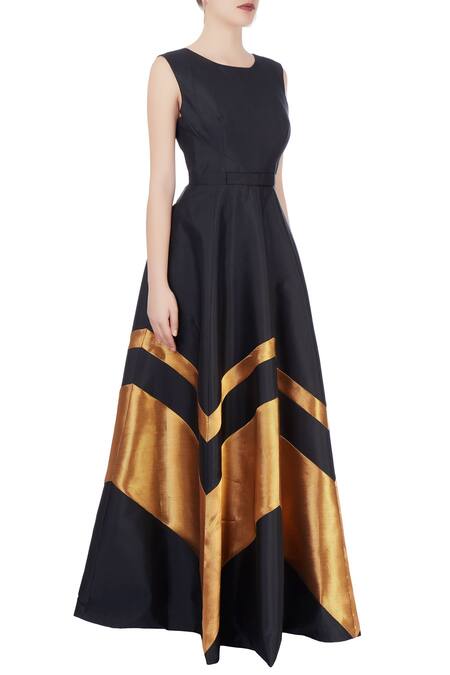 Rajat K Tangri Black Panel Flared Gown Online at Aza Fashions Rajat K Tangri_Black Panel Flared Gown_Online_at_Aza_Fashions