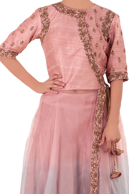 Neha Khullar_Pink Thread And Zari Work Round Neck Embroidered Anarkali & Pant Set _Online_at_Aza_Fashions