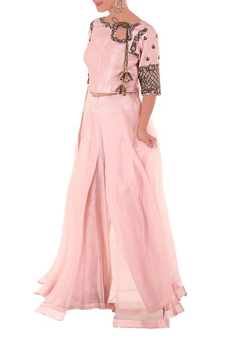 Neha Khullar_Pink Round Embroidered Kurta Pant Set _Online_at_Aza_Fashions