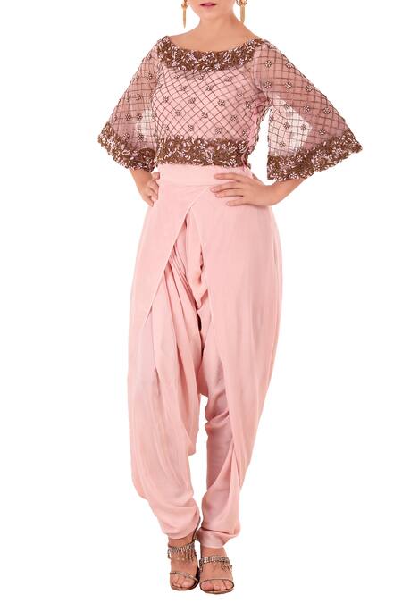 Neha Khullar Pink Wide Neck Embroiderd Dhoti Jumpsuit For Women