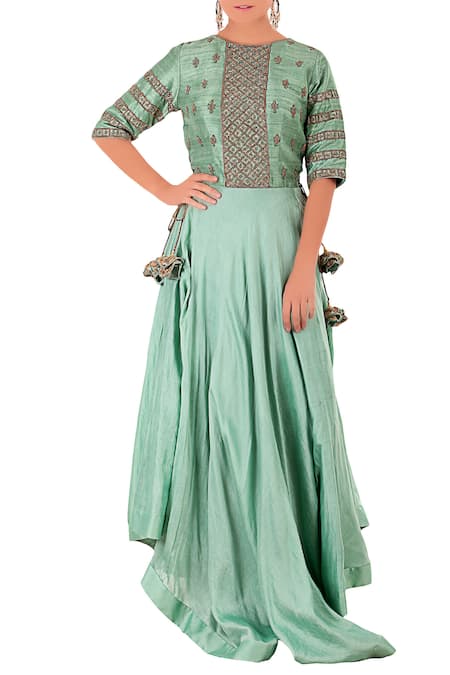 Neha Khullar Sea green asymmetric kurta For Kids