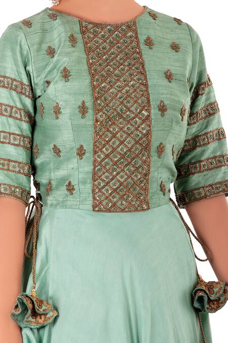Buy_Neha Khullar_Green Sea Asymmetric Kurta _Online_at_Aza_Fashions