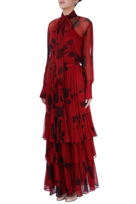Buy_Saaksha & Kinni_Red High Neck Printed Top_Online_at_Aza_Fashions