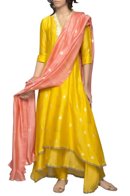 Myoho Yellow Asymmetric Kurta Set