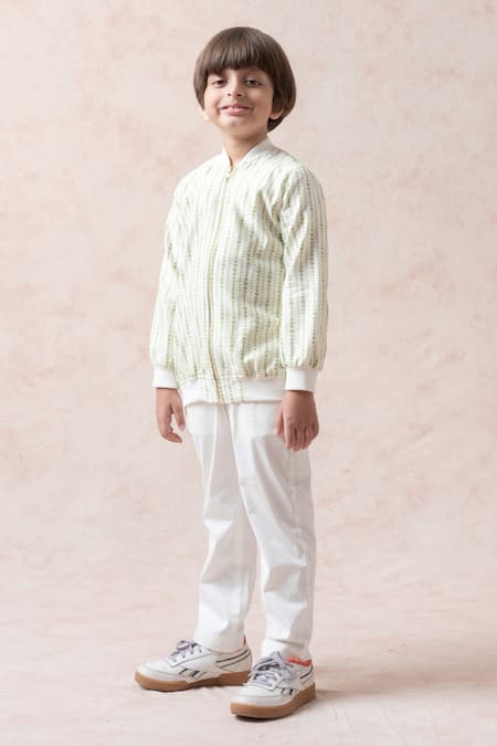 Thetaa Green Chanderi , Dot Print Bomber Jacket Online at Aza Fashions Thetaa_Green Chanderi , Dot Print Bomber Jacket _Online_at_Aza_Fashions