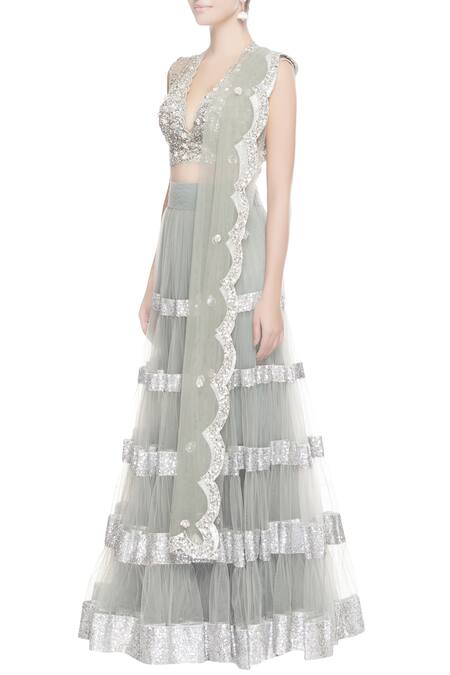 Buy_Seema Khan_Grey Net Embroidered Sequin Work V Neck Lehenga With  _Online_at_Aza_Fashions