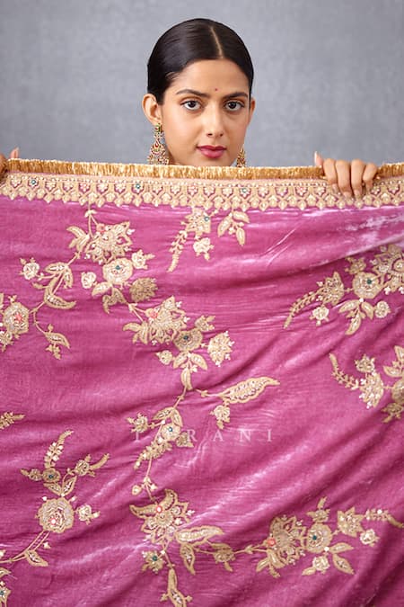 Torani_Pink Velvet And Crepe Digital Print, Gota Patti, Ruzava Nadira Doshala_at_Aza_Fashions