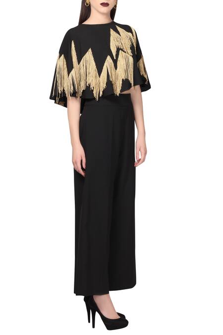 Ohaila Khan_Black Embroidered Crop Top_Online_at_Aza_Fashions