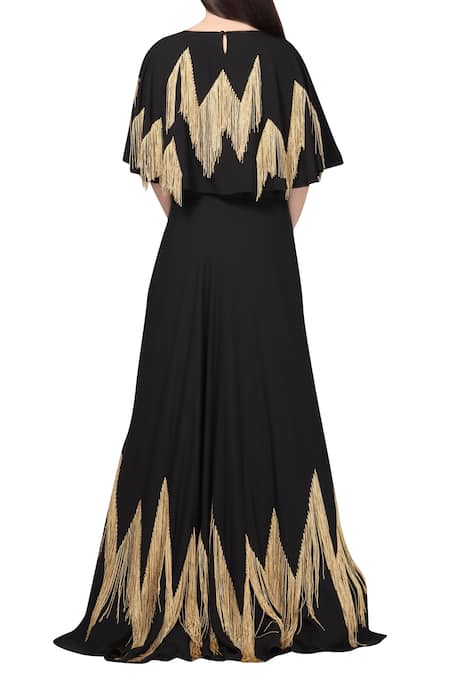 Shop_Ohaila Khan_Black Georgette Embroidered Fringe Tassel Work Lehenga  _at_Aza_Fashions