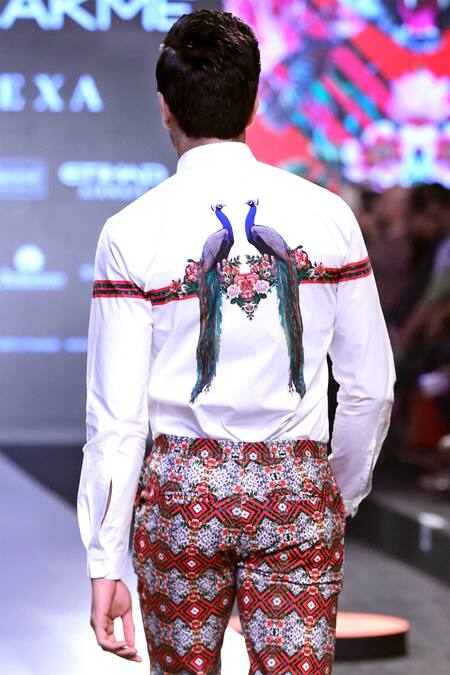 Buy MR. Ajay Kumar White Cotton Digital Print Animal And Floral Shirt Online at Aza Fashions Buy_MR. Ajay Kumar_White Cotton Digital Print Animal And Floral Shirt _Online_at_Aza_Fashions