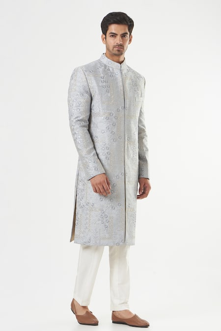 Kasbah Silk Floral Embroidered Sherwani Set 