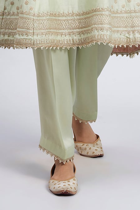 Shop_Sheetal Batra_Green Kurta Chanderi  Salwar - Bamber Satin Dupatta Naazira Set_Online_at_Aza_Fashions