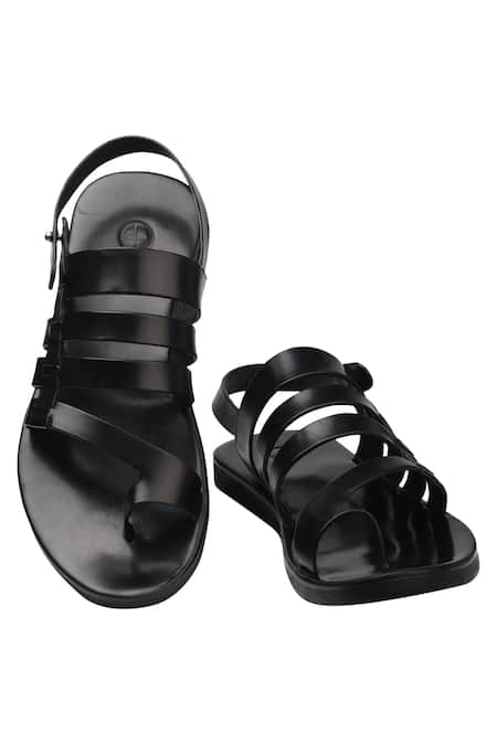 Rajesh Pratap Singh Black Handmade Caged Strap Sandals For Men