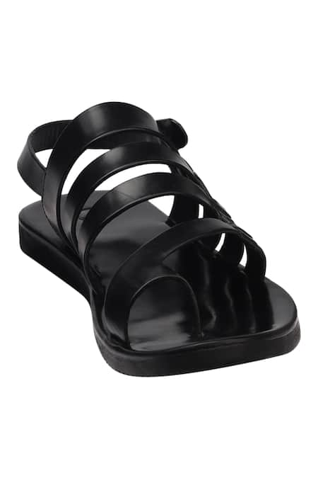 Buy Black Handmade Caged Strap Sandals For Men by Rajesh Pratap