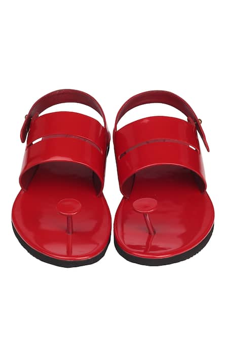 Shop Rajesh Pratap Singh Red Handmade Khadau Sandals at Aza Fashions Shop_Rajesh Pratap Singh_Red Handmade Khadau Sandals _at_Aza_Fashions