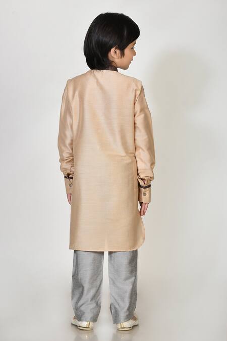 Shop_Petite Pomme_Beige Cotton, Silk Embroidery Kurta And Pant Set _at_Aza_Fashions