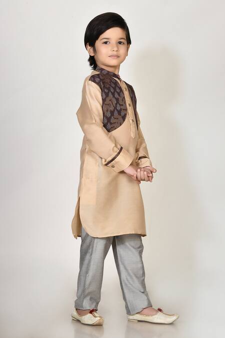 Petite Pomme_Beige Cotton, Silk Embroidery Kurta And Pant Set _Online_at_Aza_Fashions