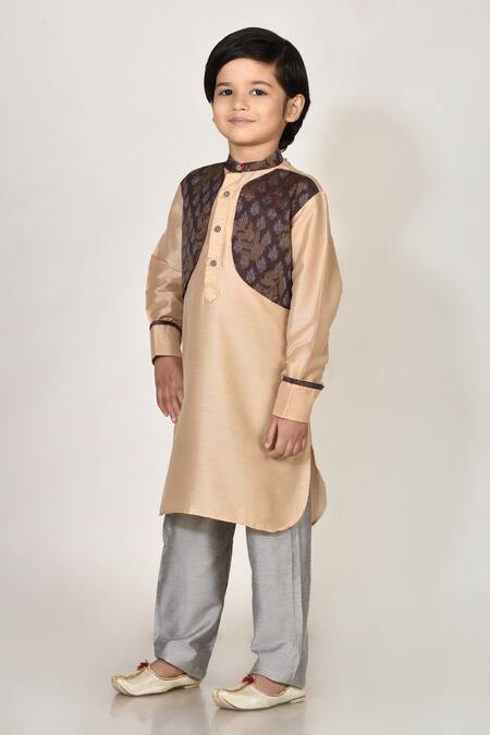 Buy_Petite Pomme_Beige Cotton, Silk Embroidery Kurta And Pant Set _Online_at_Aza_Fashions