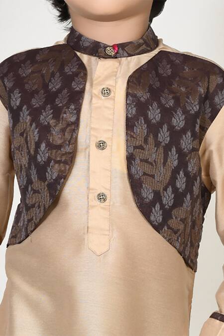 Petite Pomme_Beige Cotton, Silk Embroidery Kurta And Pant Set _at_Aza_Fashions